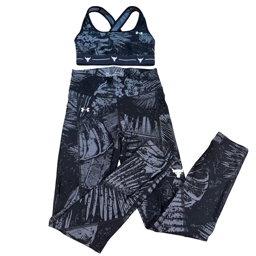 Under Armour Project Rock HG Aloha Ankle Crop Leggings Sports Bra Set Women's XS